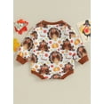 thumbnail image 5 of FEORJGP Infant Newborn Baby Thanksgiving Sweatshirt Jumpsuit Cartoon Turkey Print Bodysuit Round Neck Rompers Long Sleeve Romper Toddler Clothes, 5 of 9