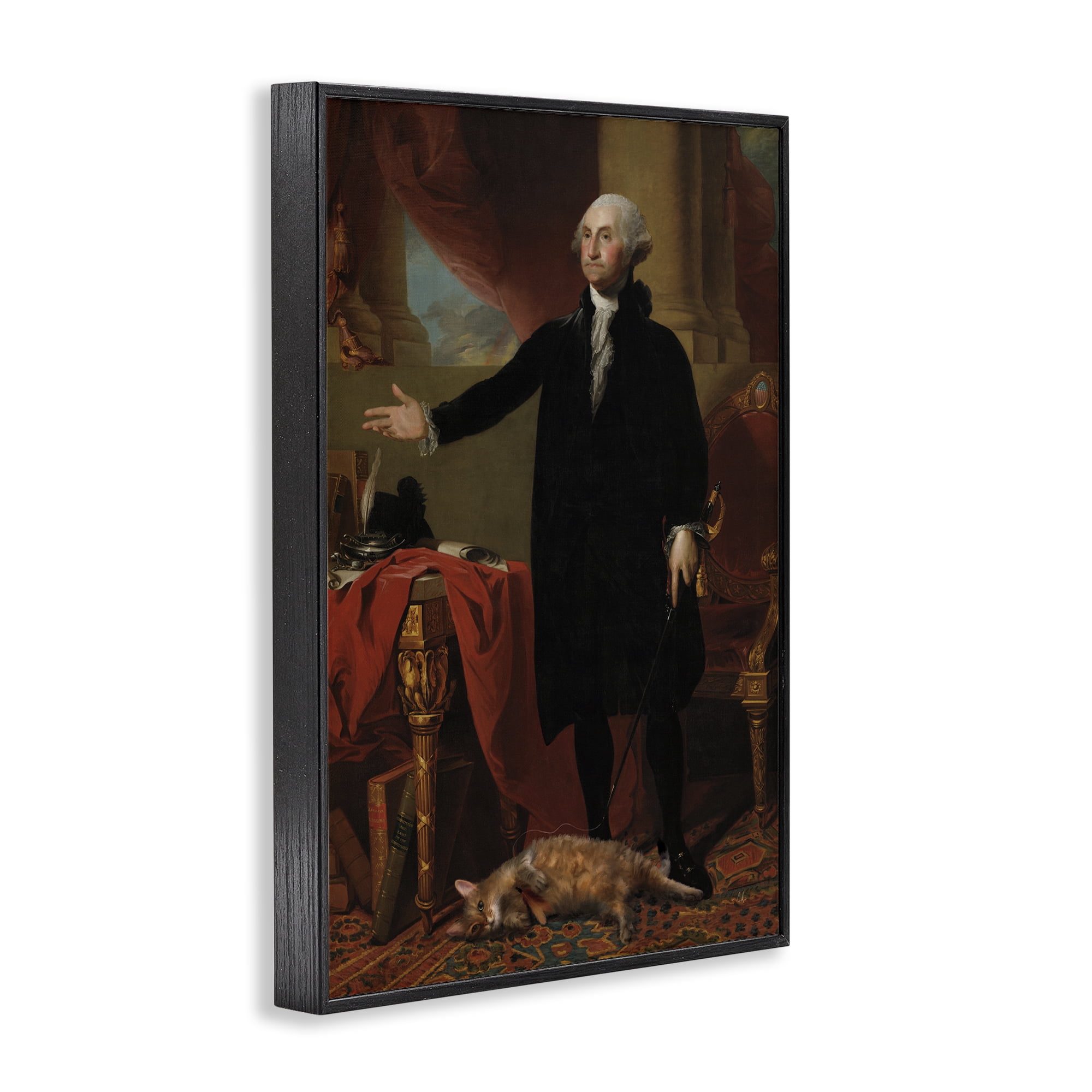 Stupell Industries Purrsuit Of Liberty Historical Cat Black Framed Giclee Art, design by Sarah Adams