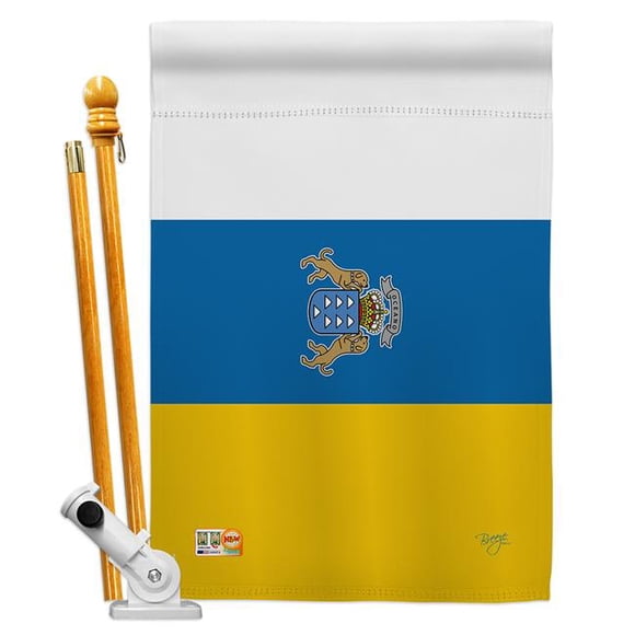 Breeze Decor BD-CY-HS-108375-IP-BO-D-US15-BD 28 x 40 in. Canary Islands Flags of the World Nationality Impressions Decorative Vertical Double Sided House Flag Set with Pole Bracket Hardware