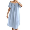 thumbnail image 3 of Aboser Off the Shoulder Nightgown for Women with Built in Bras Victorian Sleepdress Comfy Short Sleeve Loungewear Soft Loose Chemise Nightshirts, 3 of 9