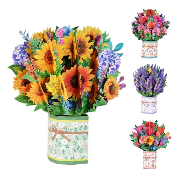 Visland Flower Bouquet Popup Card - 3D Flower Card, Mother's Day Greeting Card, Happy Mother's Day, Birthday, Valentine's Day, Anniversary Card for Wife Girlfriend, Lover