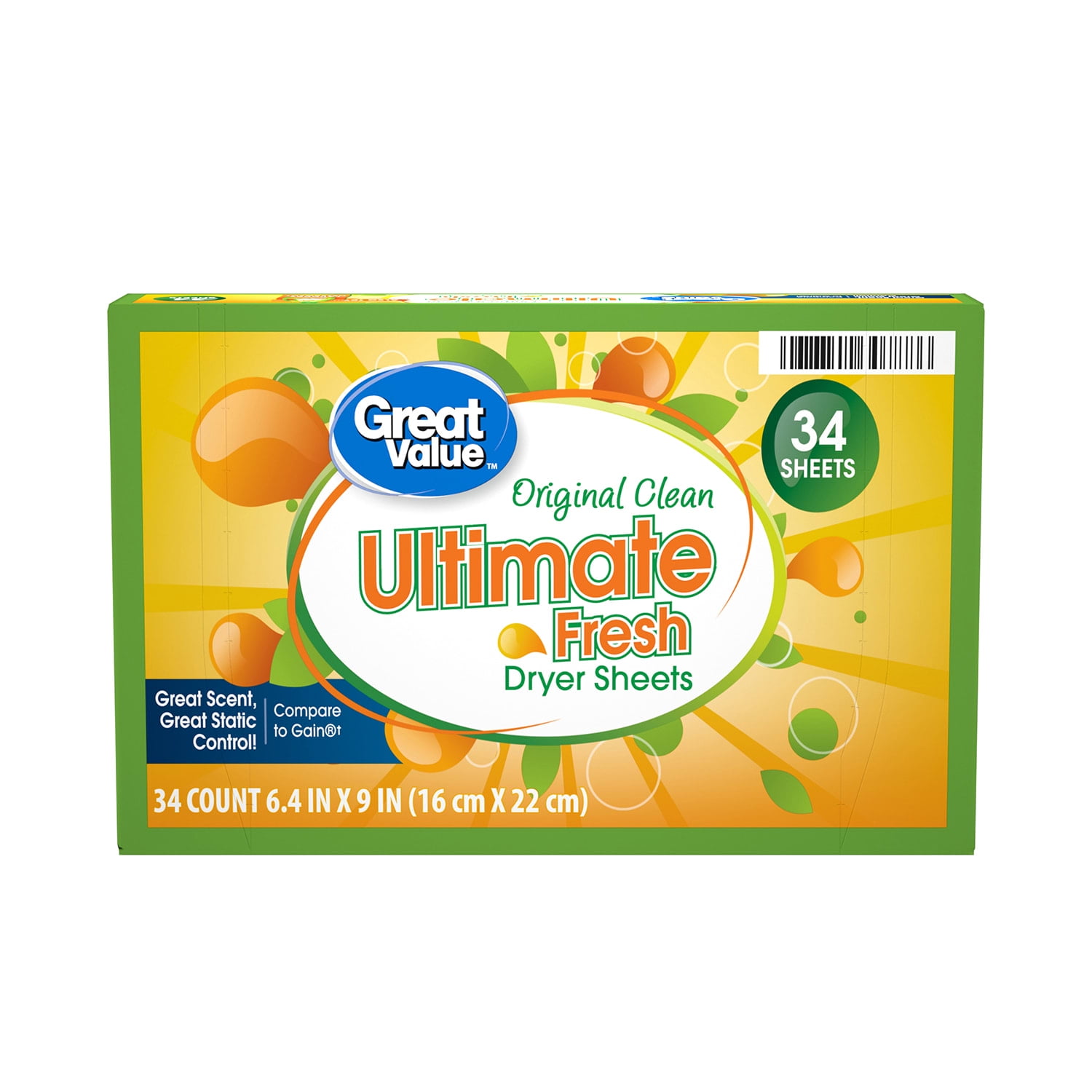 Great Value Ultimate Fresh Dryer Sheets, Original Clean, 34 Count