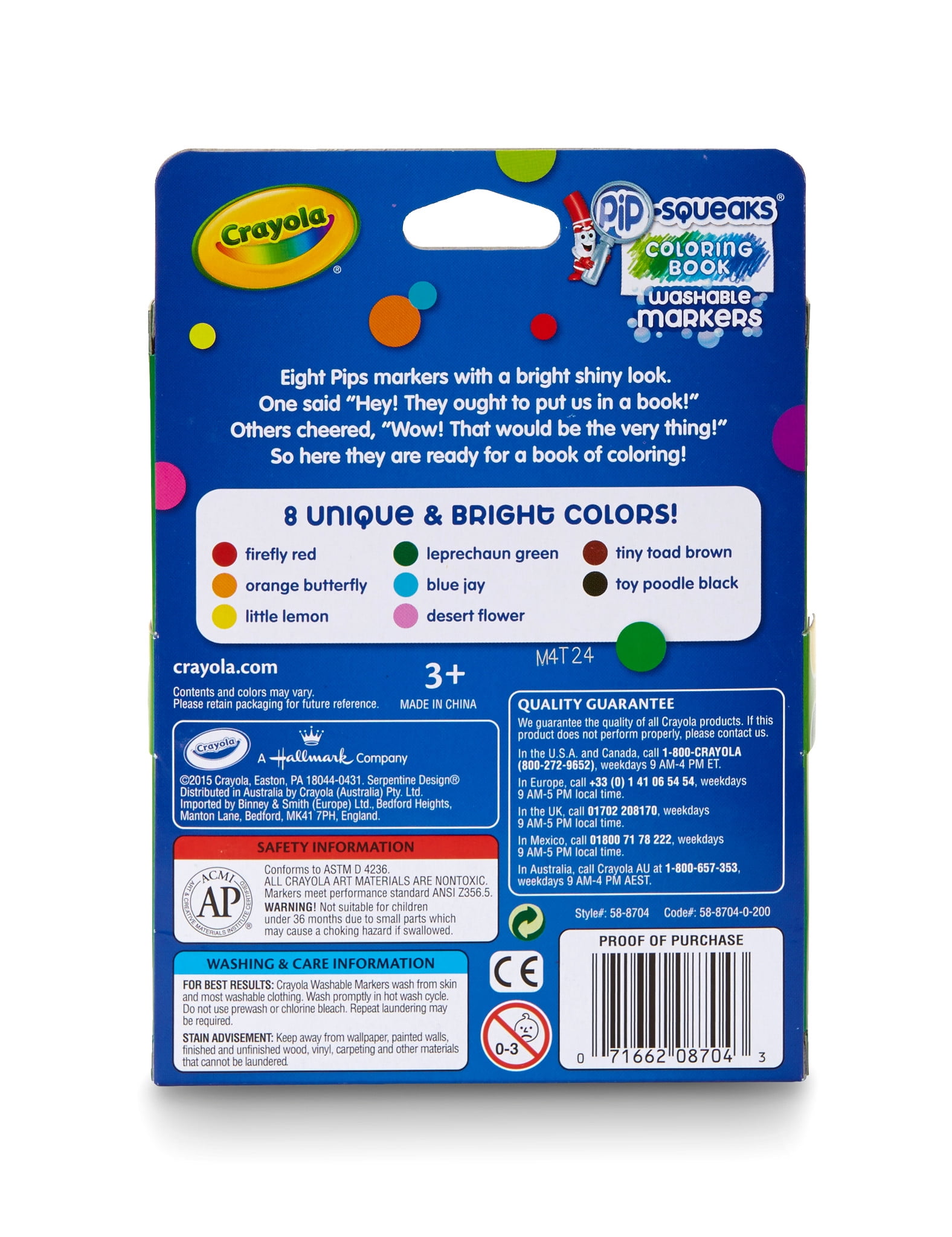 CRAYOLA PIP-SQUEAKS 8 WASHABLE MARKERS SMALL SIZE BIG COLOR NEW - SH