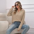 thumbnail image 6 of MLDRA Women's Sweaters Ribbed Knit Pullover Polo V Neck Collar Long Sleeve Knitwear Tops, 6 of 7