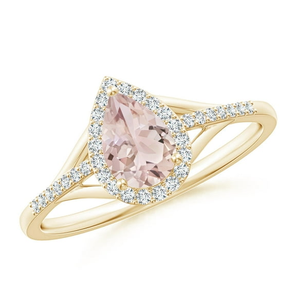 ANGARA Natural Pear-Shaped Morganite Ring with Diamond Halo in 14K Yellow Gold for Women | Birthday, Anniversary, Jewelry Gift for Women | Natural Morganite Ring