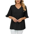 thumbnail image 4 of Timegard Oversized Tops for Women V-Neck Ruffle Half Sleeve Ruched Lightweight Summer Casual Loose Tops, 4 of 7