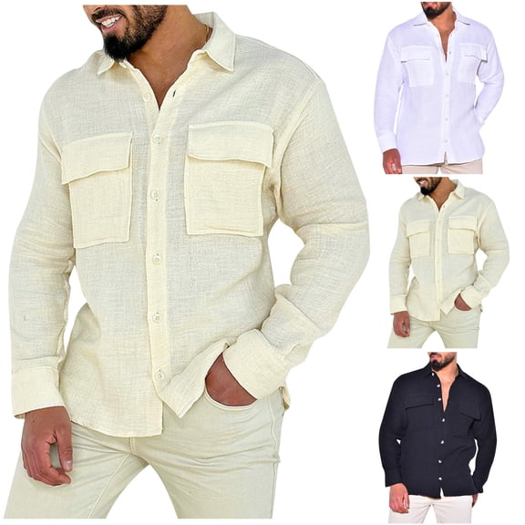 KeShDi Mens Flannel Men Casual Solid Button Turndown Collar Long Sleeve with Blouses Shirts White XL