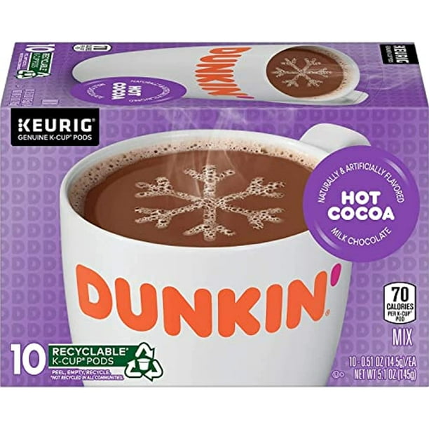 Dunkin Milk Chocolate Hot Cocoa, 10 Keurig KCup Pods