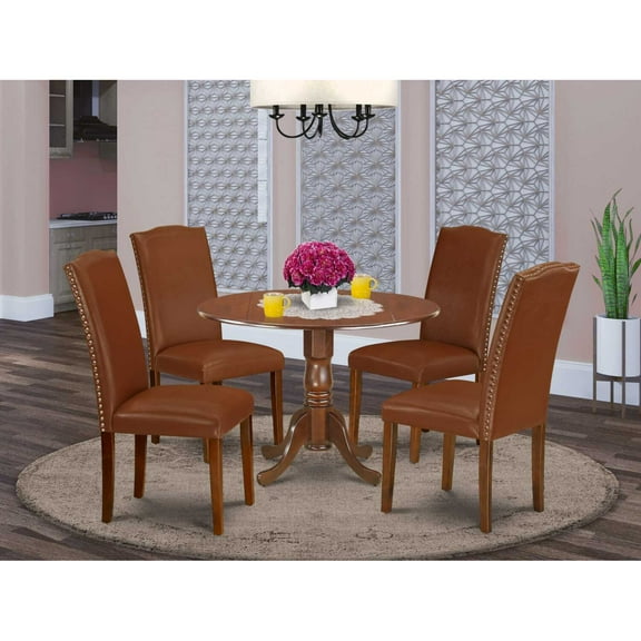 East West Furniture Dining Room Set Mahogany, DLEN5-MAH-66