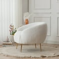 thumbnail image 3 of Modern Accent Chair with Ottoman Set,Teddy Fabric Lounge Chair with Footrest,Upholstered Sofa Chair Barrel Chair with Golden Metal Legs, for Living Room, Bedroom, Reading Room, Home Office, 3 of 9