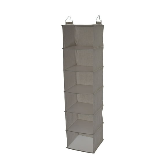 Household Essentials 6 Shelf Hanging Closet Organizer, Hanging Closet Shelf, Fabric Poly Linen and PEVA Shelving