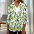 thumbnail image 5 of Viluyesy Lapel Collar T-Shirt for Womens 3/4 Sleeves Shirt Tops Comfortable Fashionable Relaxed Lapel Collar Petal Loose Blouse Green Size L, 5 of 7