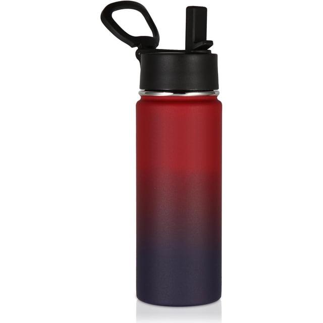 Botella de agua aislada para niños de 18 onzas, acero inoxidable con tapa de popote, termo de viaje reutilizable