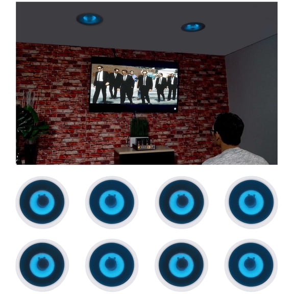 8) Rockville HC65B-LED 6.5" 500 Watt In-Ceiling Home Theater Speakers w/Blue LED