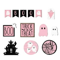 Halloween Tiered Tray Decor Adorable Ghost Wooden Tabletop Decorations Farmhouse Rustic Signs for Home Party Supplies 13 Pcs