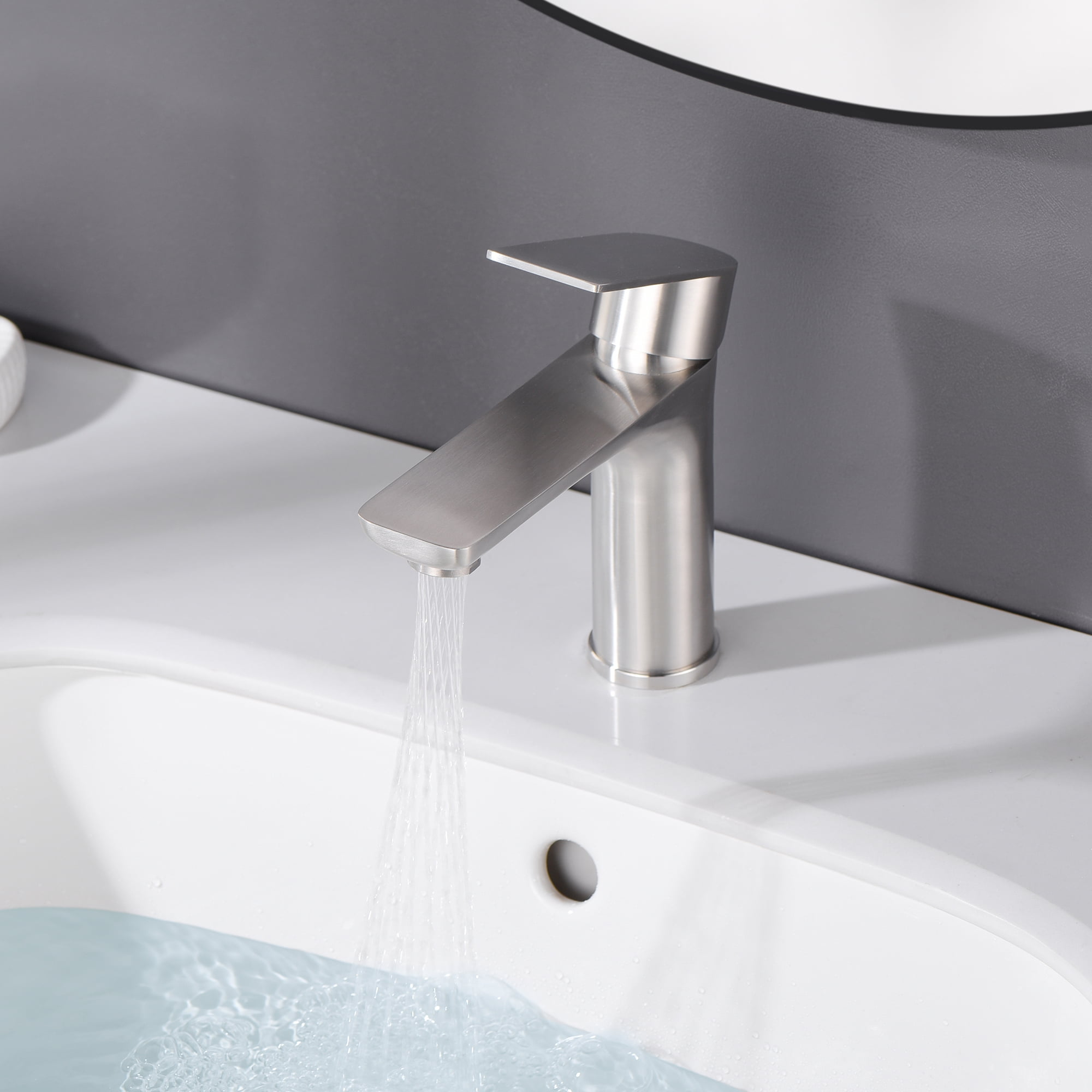 sumerain Bathroom Sink Faucet Single Hole,Brushed Nickel Lavatory Faucet Stainless Steel Single Handle Basin Tap Faucet with Water Supply Lines