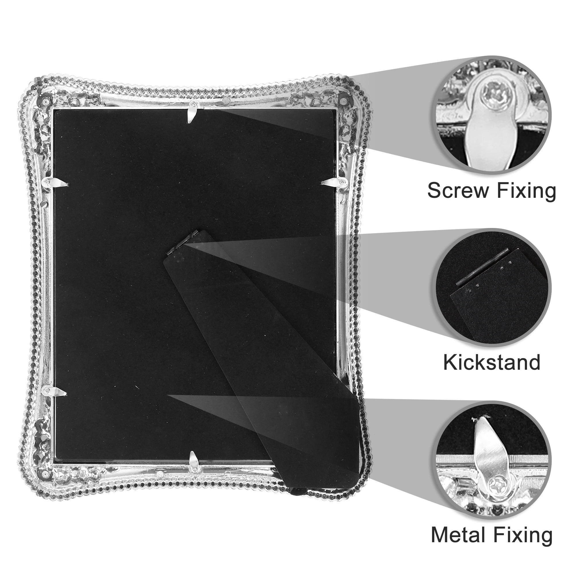 Unique Bargains Plated Picture Frame with Crystal Tabletop Decor Silver and White 7x10 in