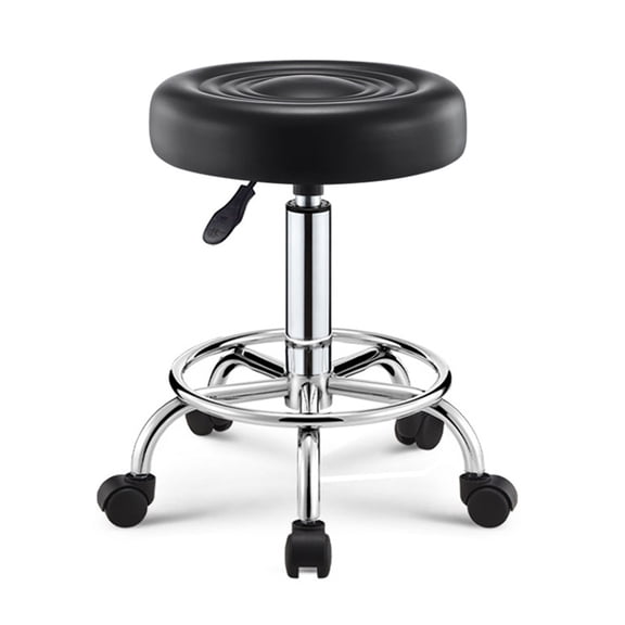 Qiuikloi Round Rolling Stool Chair PU Leather Height Adjustable Swivel Drafting Work SPA Shop Salon Bar Stools with Wheels Office Chair (12.6x12.6x17.72inch)