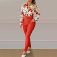thumbnail image 2 of ICHUANYI 2 Piece Outfits For Women Lounge Sets Long Sleeve Button Down Floral Print Shirts And Slim Pant Fall Tracksuit Fall Winter Clothes, 2 of 8