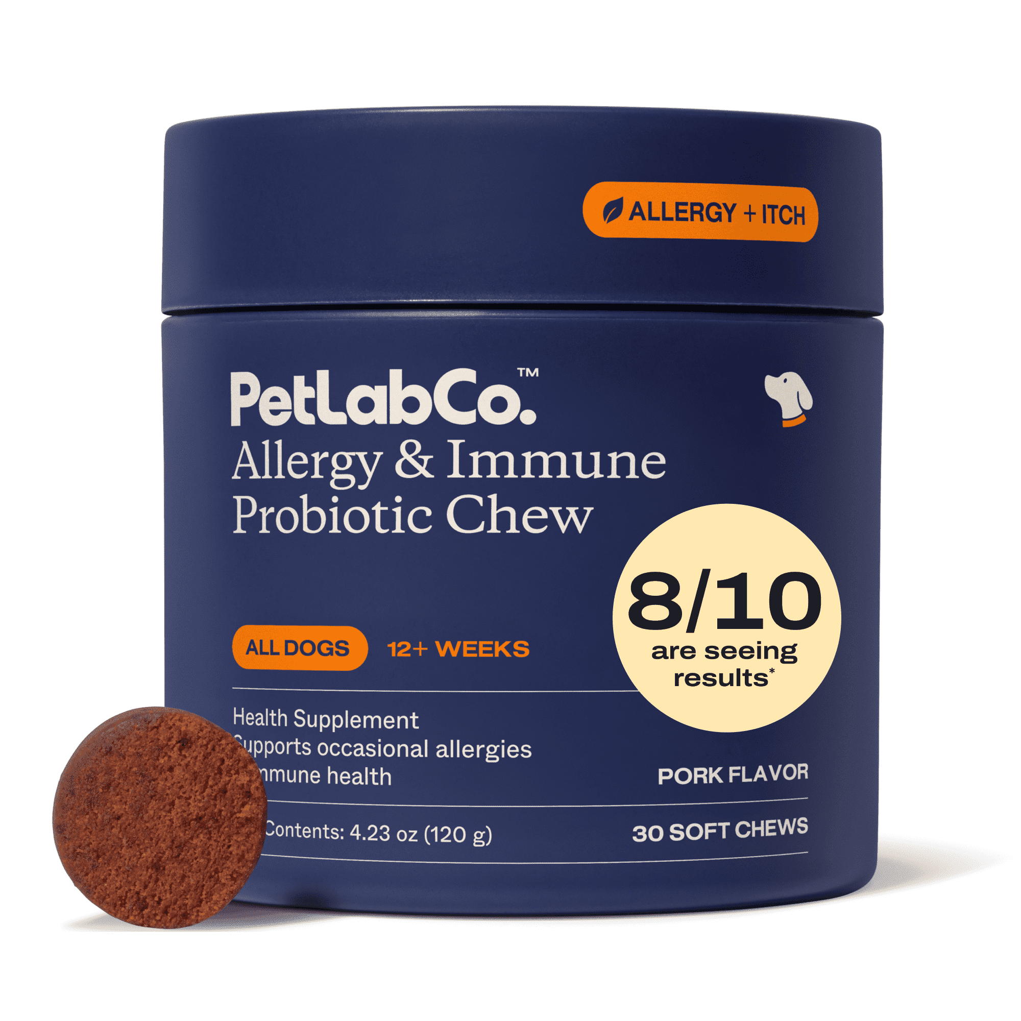 Petlab Co. - Allergy & Immune Probiotic Chew for Dogs – Seasonal Allergy Support - Gut & Digestive Health - Pork Flavor - 30 Soft Chews