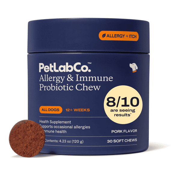 Petlab Co. - Allergy & Immune Probiotic Chew for Dogs – Seasonal Allergy Support - Gut & Digestive Health - Pork Flavor - 30 Soft Chews