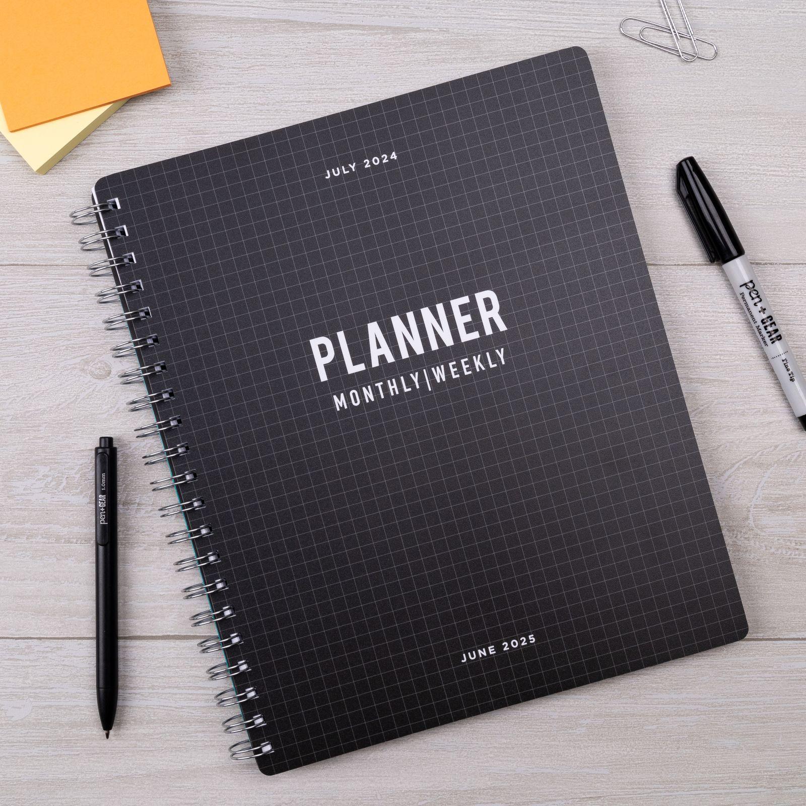 Pen+Gear 12-Month Weekly Planner, Black Grid, 9.5" x 11", July 2024-June 2025
