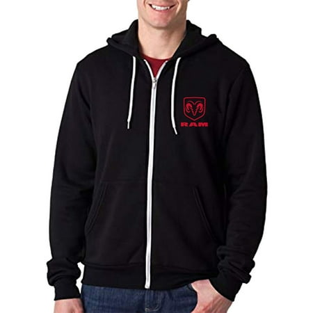Doggie Sweatshirt - Men's Dodge Ram Logo Chest Black Fleece Zipper Hoodie Medium Black