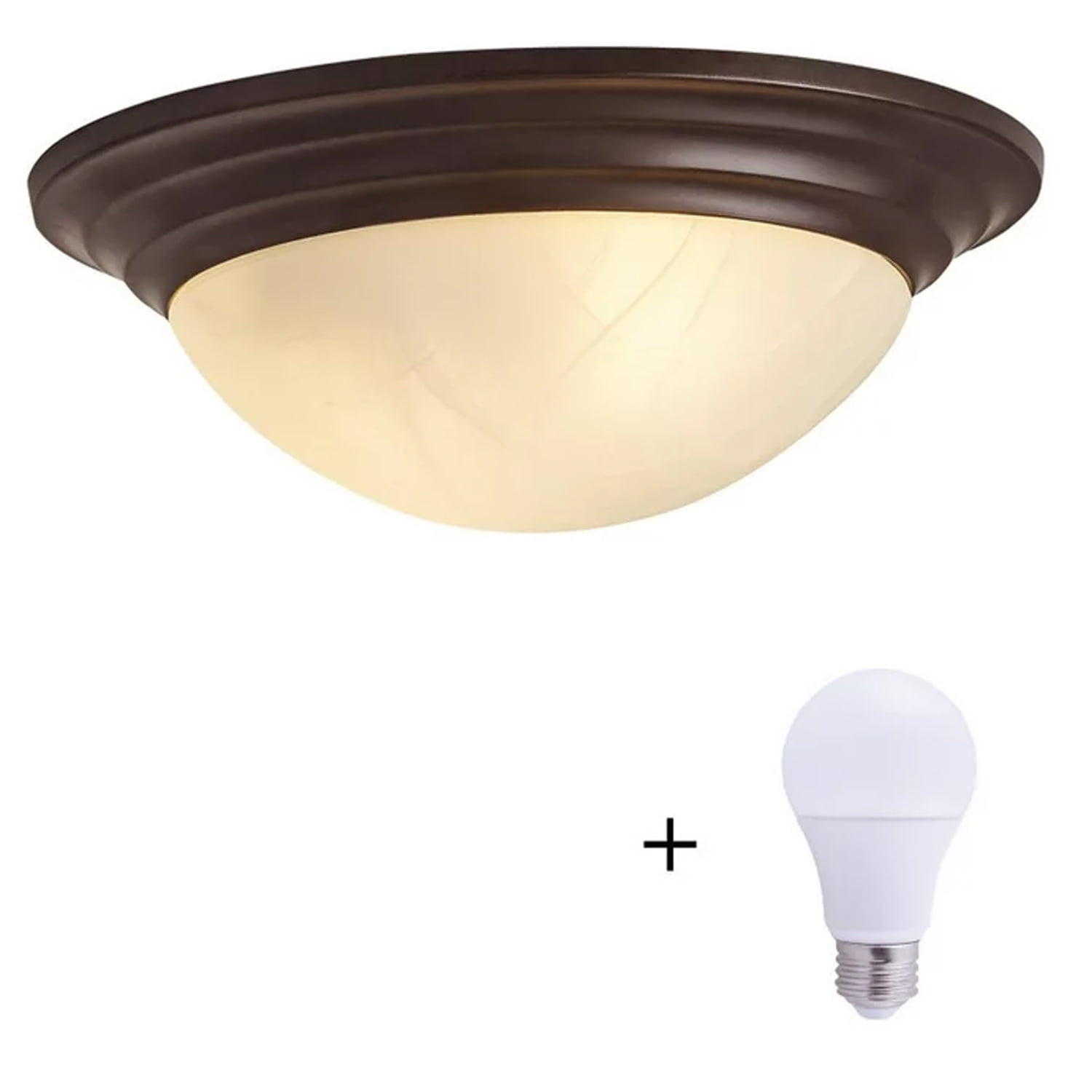 Mainstays 12 in Flush Mount Ceiling Light Fixture, Bronze, 60W Equivalent LED Bulbs Included
