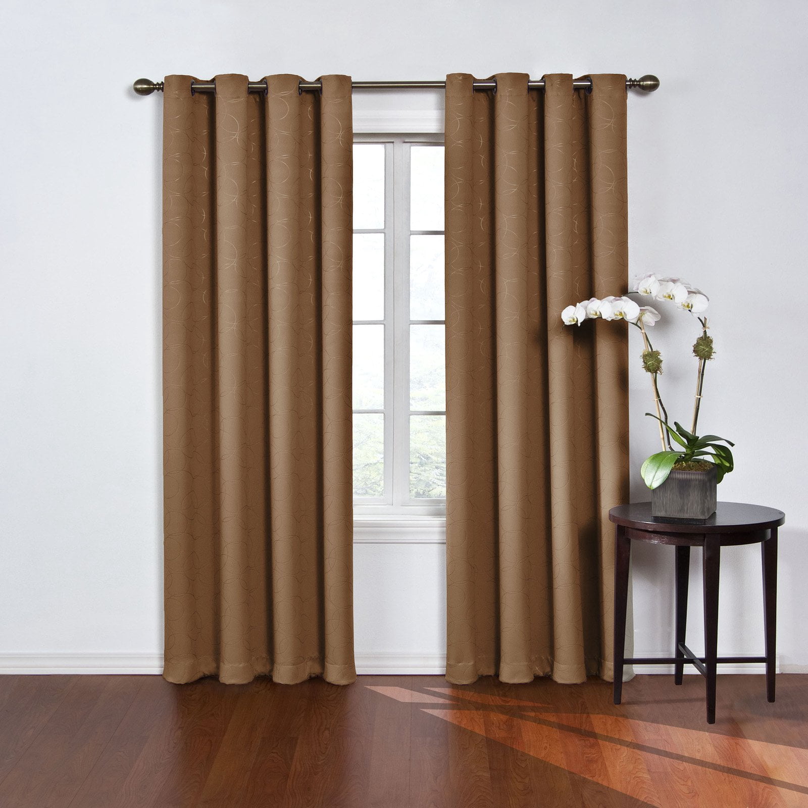 Eclipse Round and Round Pattern Blackout Grommet Top Window Curtain Panel, Black, 52x63