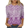 thumbnail image 2 of ICHUANYI Clearance Fashion Woman Round Neck 3/4Sleeve T-Shirt Printing Blouse Tops Sweatshirt(Purple, XL) ICHUANYI WER2023081400442, 2 of 5