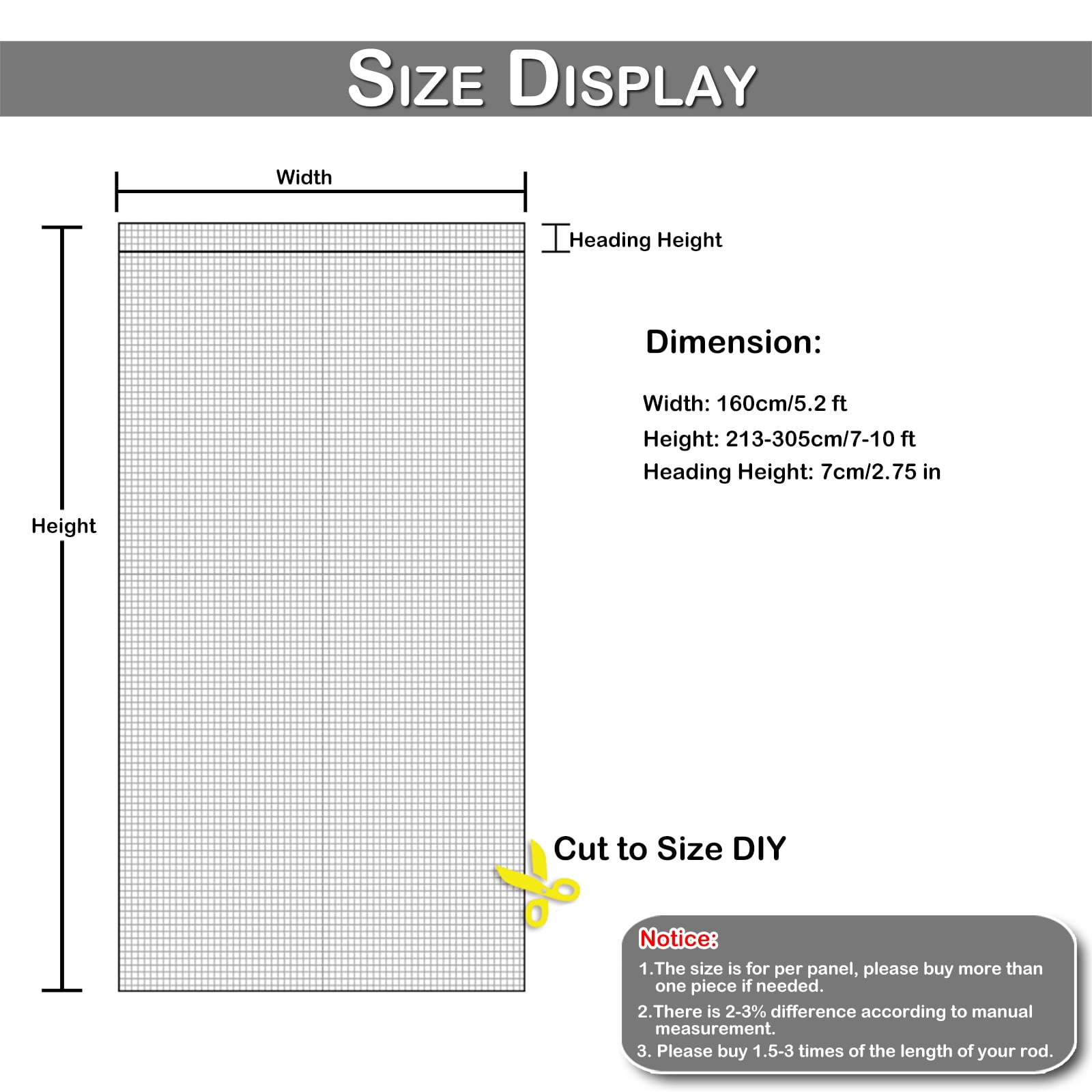 Rosnek Mosquito Netting for Patio Outdoor Curtains, Lightweight Mosquito Screen Mesh DIY Size Adjustable for Patio Porch Garden, 1 Panel