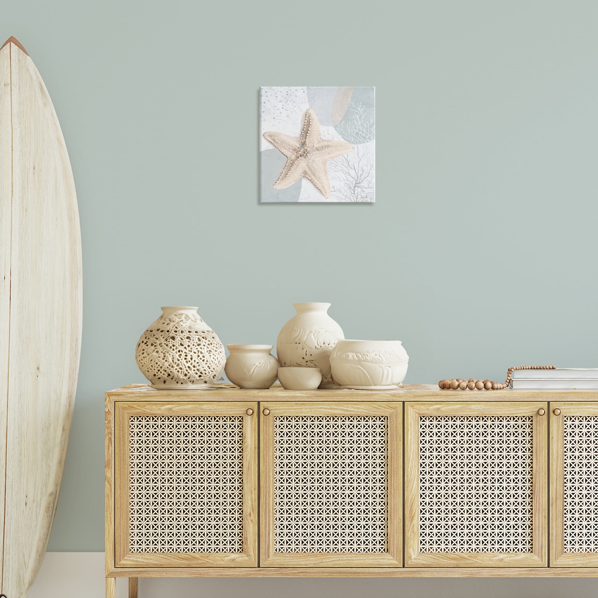 Stupell Industries Starfish over Circle Pattern Coastal Painting Gallery Wrapped Canvas Art Print Wall Art, 17 x 17
