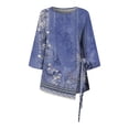 thumbnail image 5 of Dyegold Womens Tops 3/4 Length Sleeves Boho Western Tops Vintage Floral Side Twist Knot Blouses Dressy Casual Fall Shirt Tee, 5 of 5