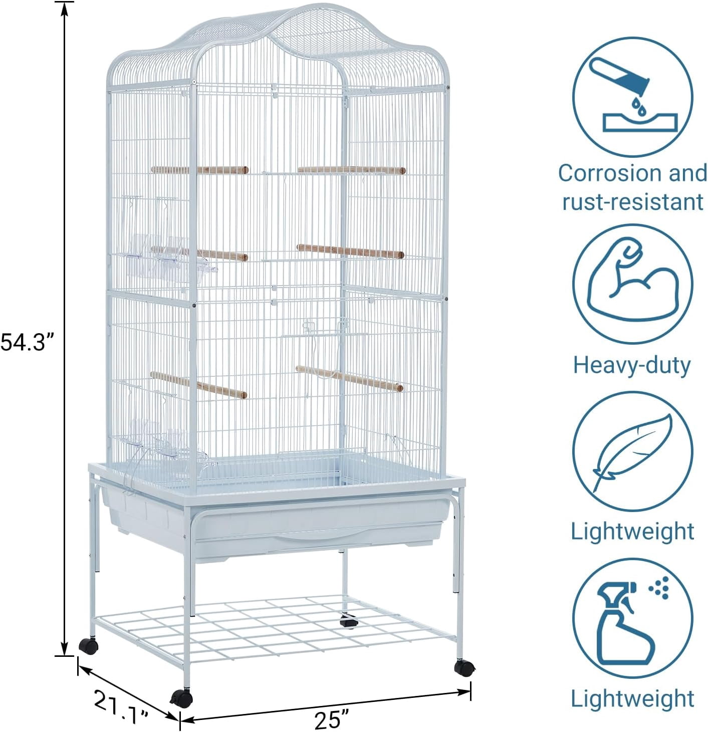 Huisuilinss Bird Cage,Wrought Iron Standing Flight Bird Cage With Rolling Stand And Slide Out Tray,Parakeet Cage,Parrot Playstand For Large/Small Parrots Macaw Cockatiels Canary Finch Pigeons
