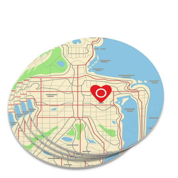 You Are Here Heart Map Skeleton Novelty Coaster Set