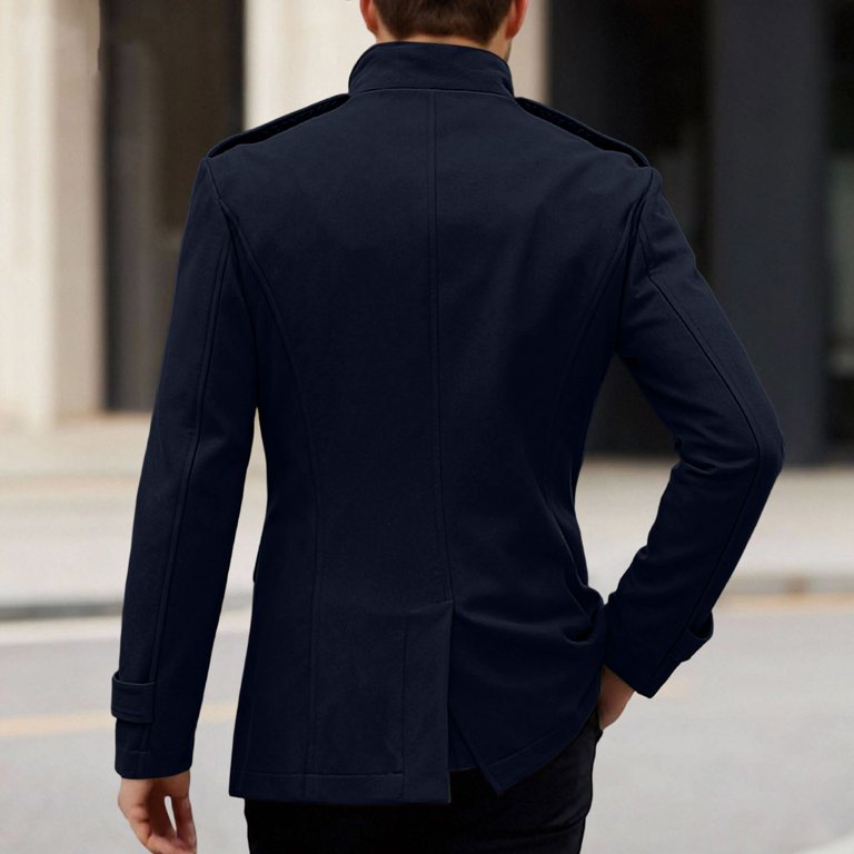 Men's Pea Coats Stand Collar Double Breasted Short Trench Coat