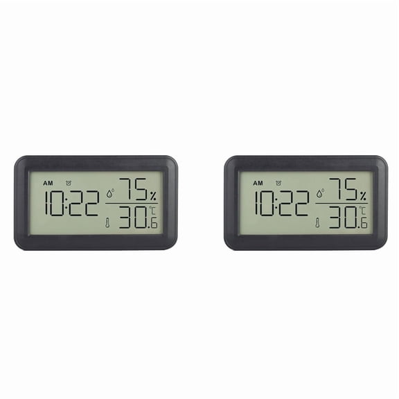2X Thermometer Hygrometer Indoor with Alarm Clock, LCD Digital Thermometer, for Room, Living Room, Wine Cellar (Black),2 x alarm clock temperature hygrometer,Black