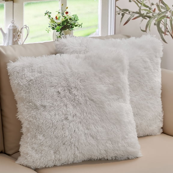 Cheer Collection Set of 2 Shaggy Long Hair Throw Pillows