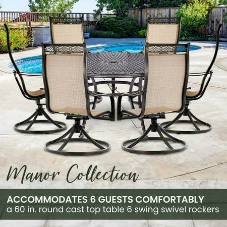 Hanover Manor 7-Piece Aluminum Outdoor Dining Set in Cedar, Seats 6