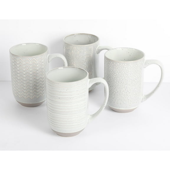 Laurie Gates Madrina 19 Ounce 4 Piece Stoneware Assorted Wax Relief Designs in Mint