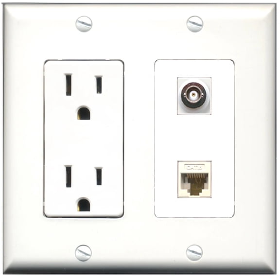 Ultra Spec Cables 15 Amp Power Outlet 1 Port BNC 1 Port Cat6 Wall Plate
