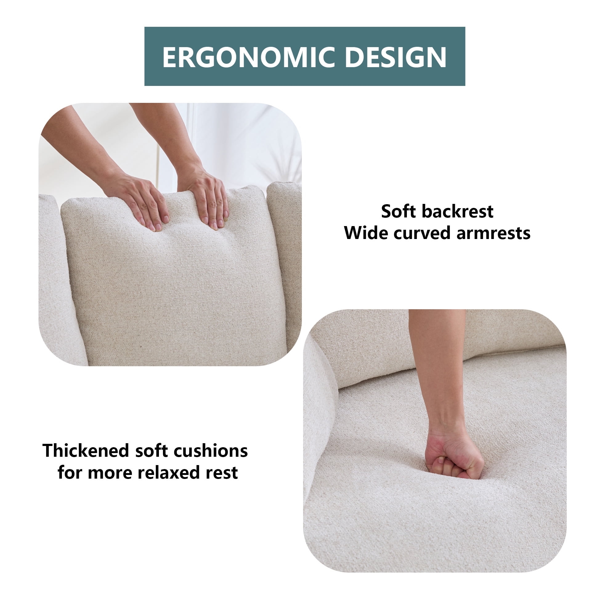 Arouseden 74" Curved Couch for Small Space,Upholstered Beige Loveseat Sofa with 3 Removable Cushions,Small Apartment Couch with Curved Backrest,Chenille Modern Curved Sofa for Living Room