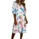 thumbnail image 1 of Vestido de Verano de Manga Corta Concha Impresión Cuello en V Reunido Vestido de Resort de Línea A, Vestido de Manga Azul de Puff para las Mujeres de Vacaciones, 1 of 9