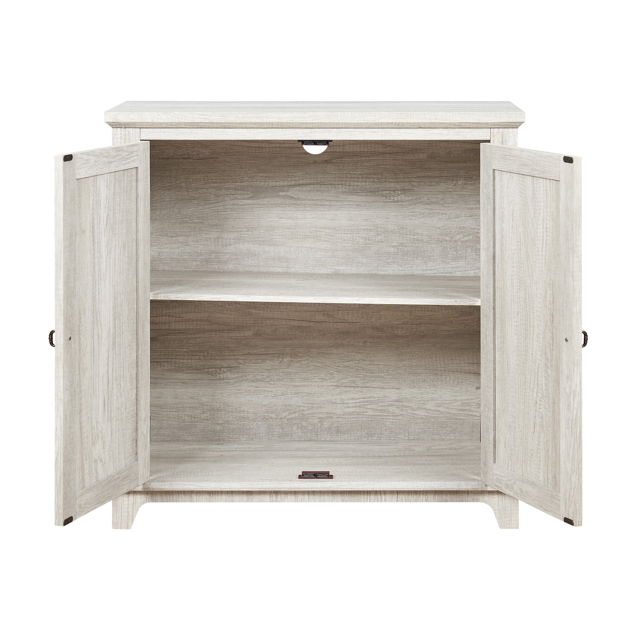 GDF Studio Danus 2-Door Acrylic Mirrored Sideboard Cabinet, Rustic Hollow-Carved Storage Cupboard for Kitchen, Light Gray