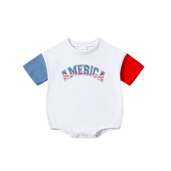 MeetoTime Baby Clothes Independence Day Jumpsuits Short Sleeve Letter Printed Newborn Infant Rompers Summer Outfits Clothes