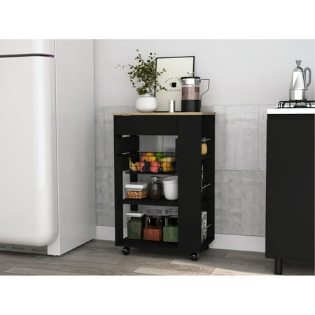 Black Dominant Color - Open Shelves and One Drawer - Kitchen - Streamline Kitchen Storage