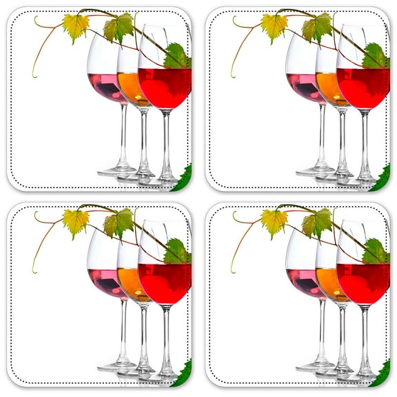 Vinyl Drink Coasters - Set of 4 - Wine Glasses on White Background