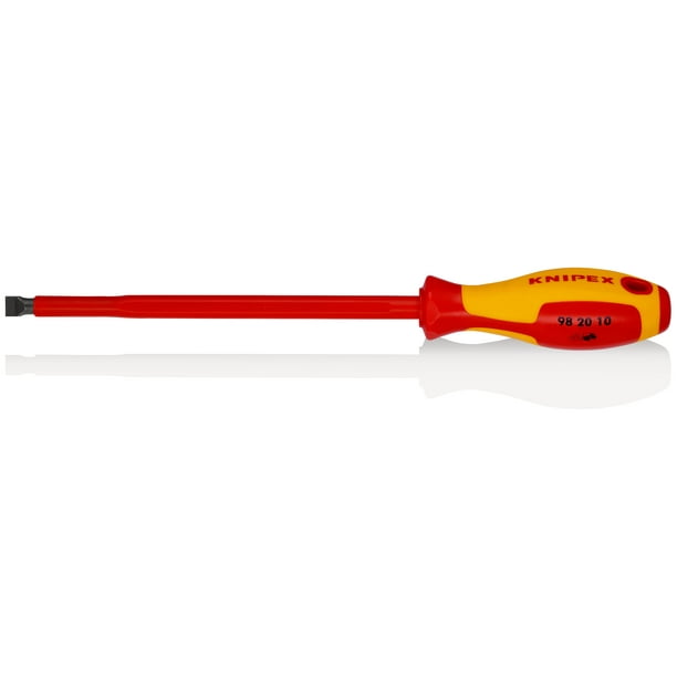 KNIPEX 98 20 10 Desarmador para tornillos con cabeza ranurada mango aislante en dos componentes, según norma VDE bruñido 320 mm