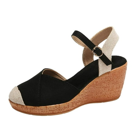 

Jungdeepe Baotou Wedge Heel Thick Soled Sandals Border Large Size Sandals Rope Women Beach Slides Cork Sandals for Women Flowers Womens Rope Sandals Womens Leather Sandals 11 Small Wedges for Women