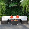 thumbnail image 3 of Costway 7PCS Patio Rattan Furniture Set Sectional Sofa Cushioned Glass Table Steel Frame, 3 of 10
